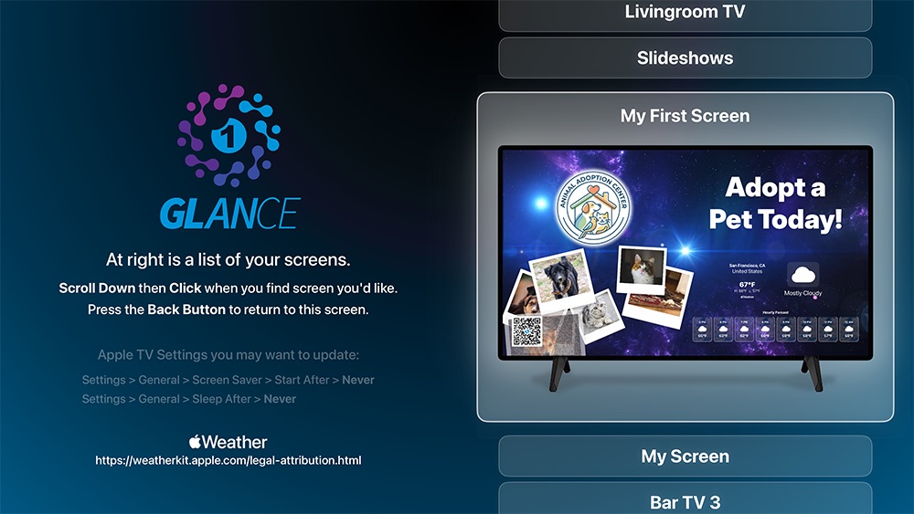 Browse screens on Apple TV
