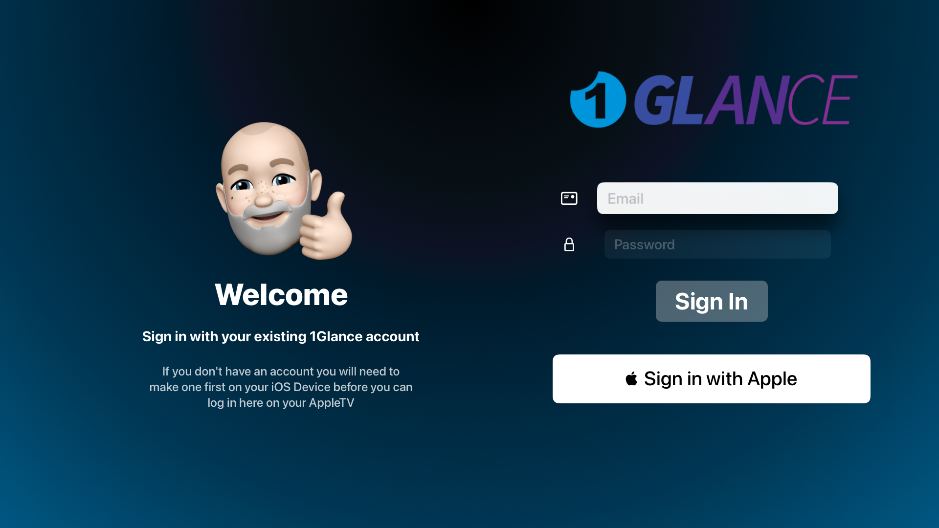 Apple TV login screen